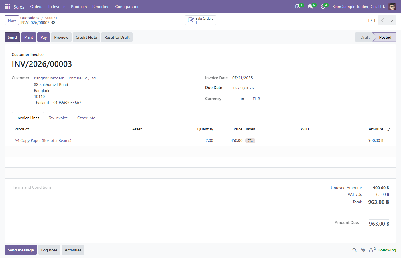 Posted customer invoice